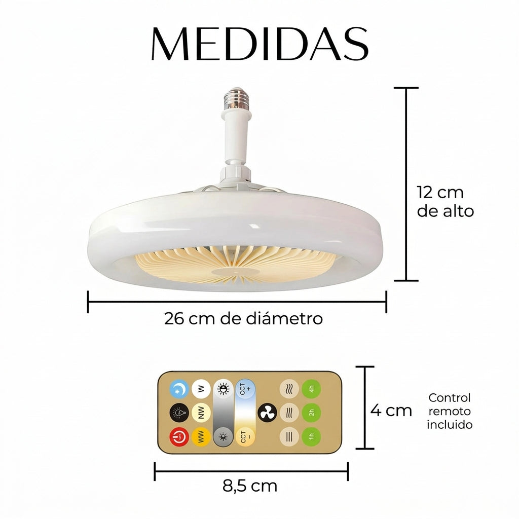 Ventilador De Techo de 26cm Con Luz Led y Control