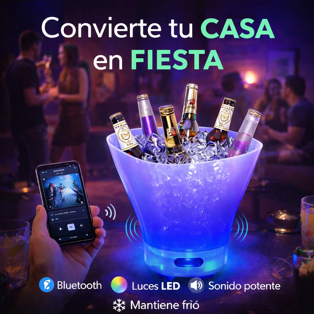 HIELERA CON LUZ Y PARLANTE BLUETOOTH