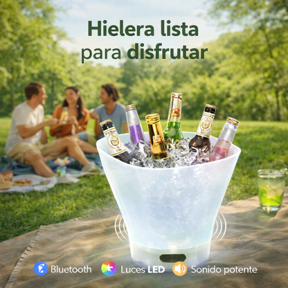 HIELERA CON LUZ Y PARLANTE BLUETOOTH