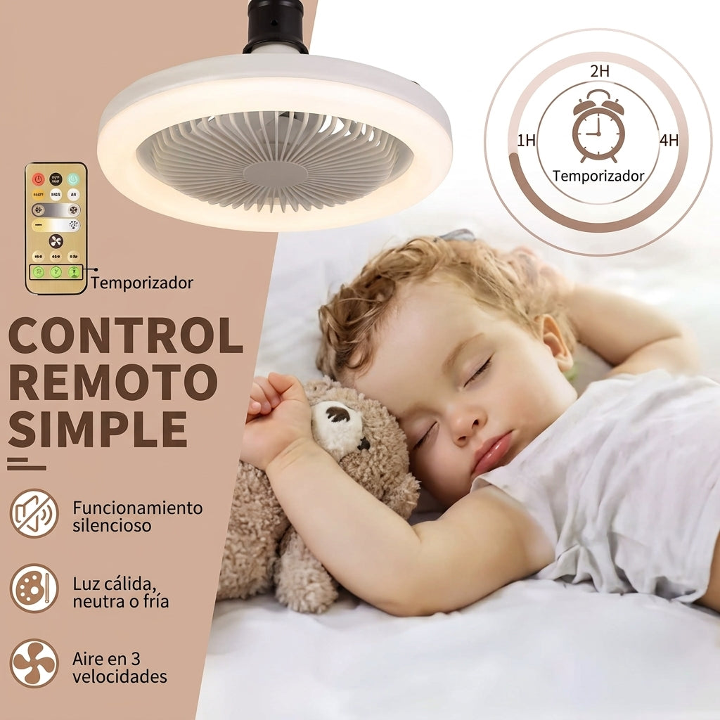 Ventilador De Techo de 26cm Con Luz Led y Control