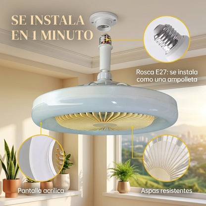 Ventilador De Techo de 26cm Con Luz Led y Control